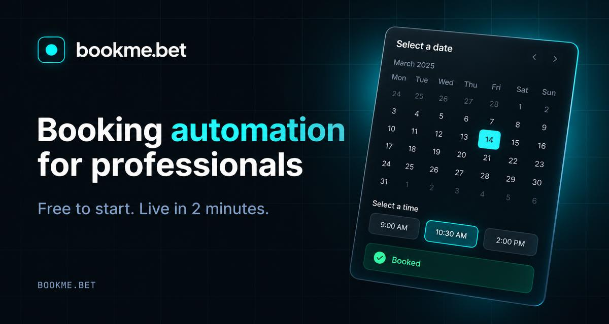 BookMe: booking automation for professionals, with a calendar and a time marked Booked